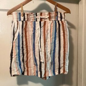 a new day linen striped skirt - elastic waist with adjustable tie.